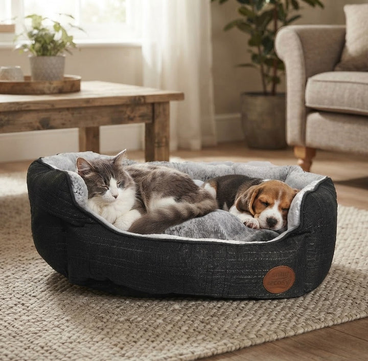 Charcoal Softie Pet Bed - Faux Fur Rectangle Box Bed Machine Washable - Pet Beds for dogs Snug and Cosy Pets