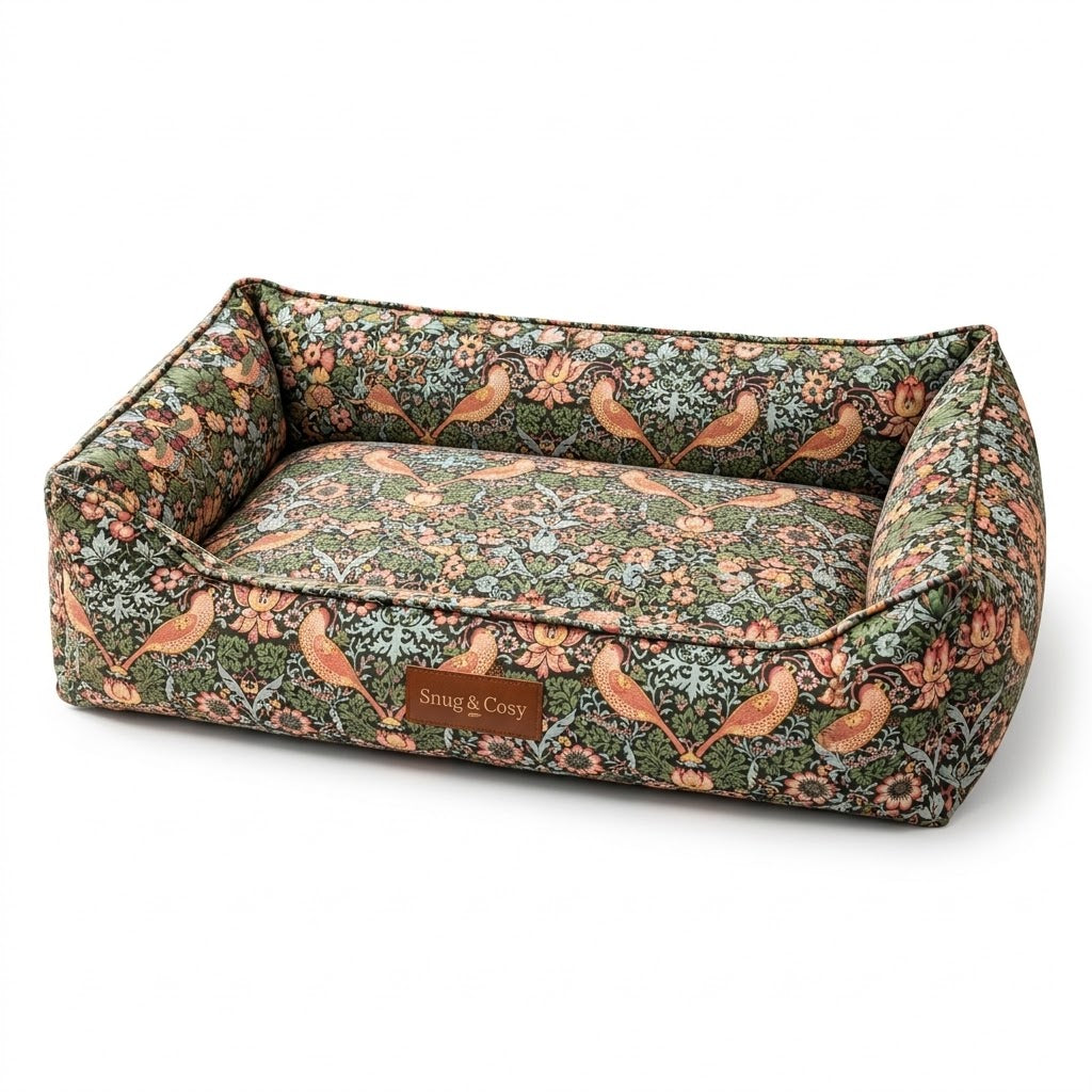 WM Strawberry Thief Dog Bed - for dogs Snug and Cosy Pets