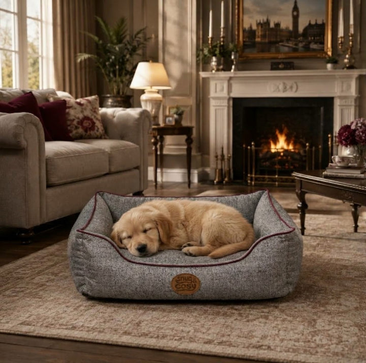 Edinburgh Herringbone Dog Bed | Luxury Tweed Rectangle Bed - for dogs Snug and Cosy Pets