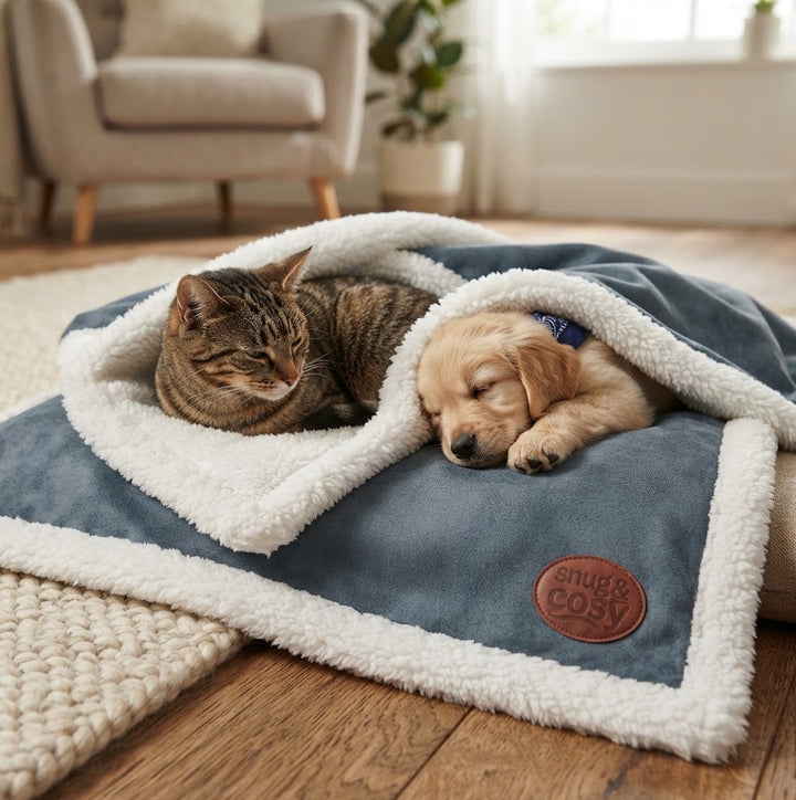 Novara Fleece Lined Pet Blanket – Brown Grey - Pet Blankets for dogs Snug and Cosy Pets