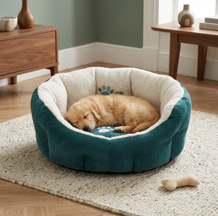 Pisa Oval Dog Bed Pet Puppy Bed in Turquoise - Leather-Feel Wipe-Clean Pet Bed - Pet Beds for dogs Snug and Cosy Pets