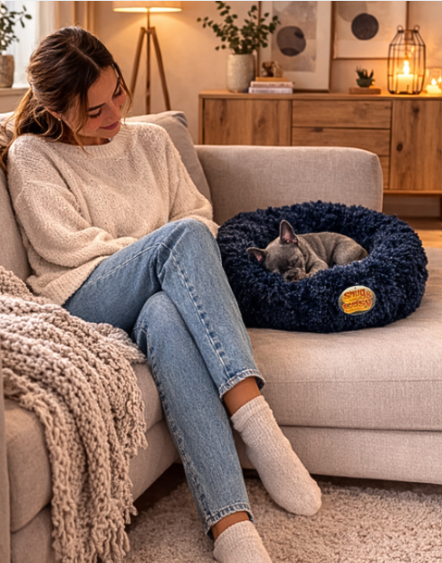 Anti Anxiety Donut Dog Pet Puppy Bed - Calming Faux Fur Pet Bed with Raised Sides - Pet Beds for dogs Snug and Cosy Pets