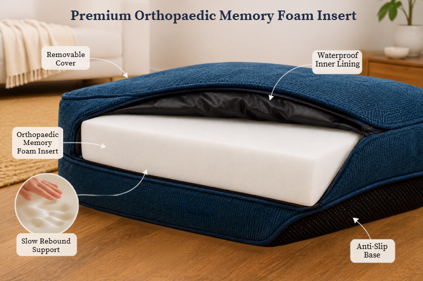 Ascot Orthopaedic Dog Bed Lounger | Memory Foam | Arthritis, Joint Pain & Senior Dogs