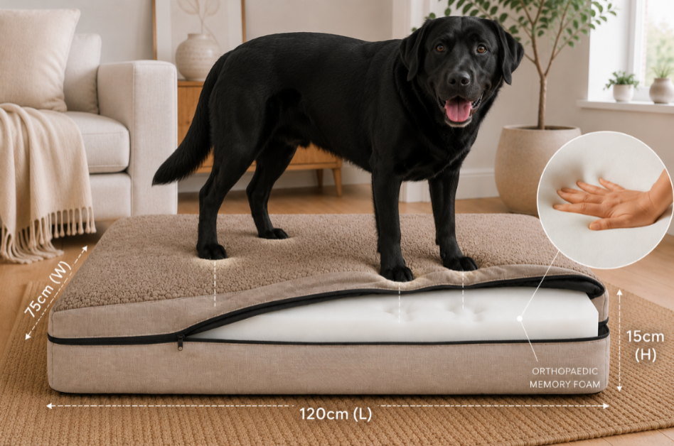 Heritage Tweed Orthopaedic Dog Bed Lounger | Memory Foam | Senior & Arthritic Dogs - Dog Bed for dogs Snug and Cosy Pets