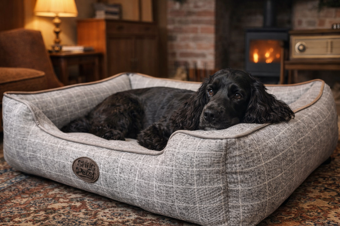 Grey Square Check Dog Bed - Waterproof Non-Slip Rectangle Pet Bed - Pet Beds for dogs Snug and Cosy Pets