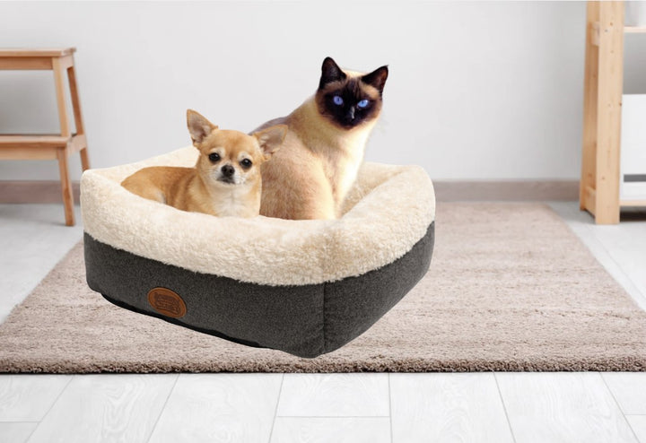 Ivory Box Bed - Supersoft Puppy Cat Small Dog Bed with Anti-Slip Base - Pet Beds for dogs Snug and Cosy Pets