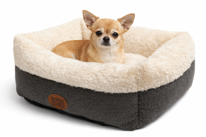 Ivory Box Bed - Supersoft Puppy Cat Small Dog Bed with Anti-Slip Base - Pet Beds for dogs Snug and Cosy Pets