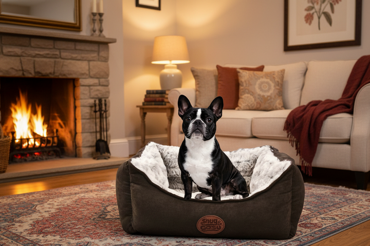 Novara Faux Suede Brown Dog Bed with High Sides and Reversible Cushion