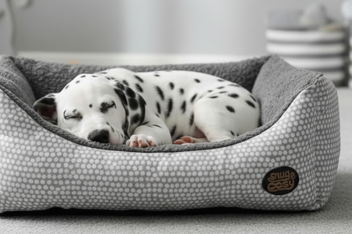 Grey Polka Dot Dog Bed - Washable Pet Bed with Raised Sides - Dog Beds for dogs Snug and Cosy Pets