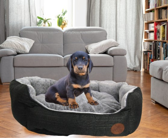 Charcoal Softie Dog Pet Bed - Faux Fur Rectangle Box Bed Machine Washable - Pet Beds for dogs Snug and Cosy Pets