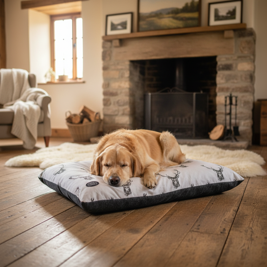 Stag Print Dog Lounger - for dogs Snug and Cosy Pets