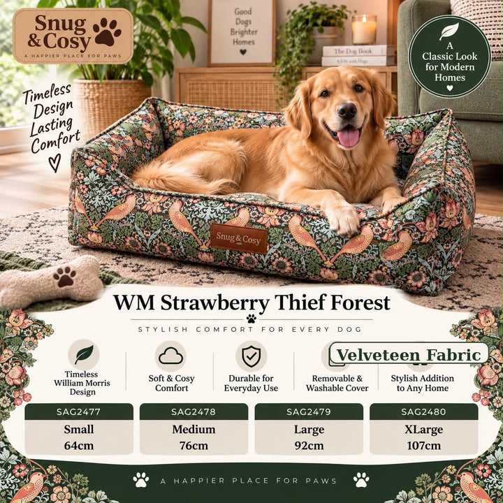 William Morris Dog Bed Velveteen Fabric - for dogs Snug and Cosy Pets