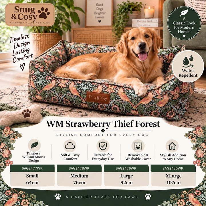 William Morris Dog Bed Water Repellent Fabric - for dogs Snug and Cosy Pets