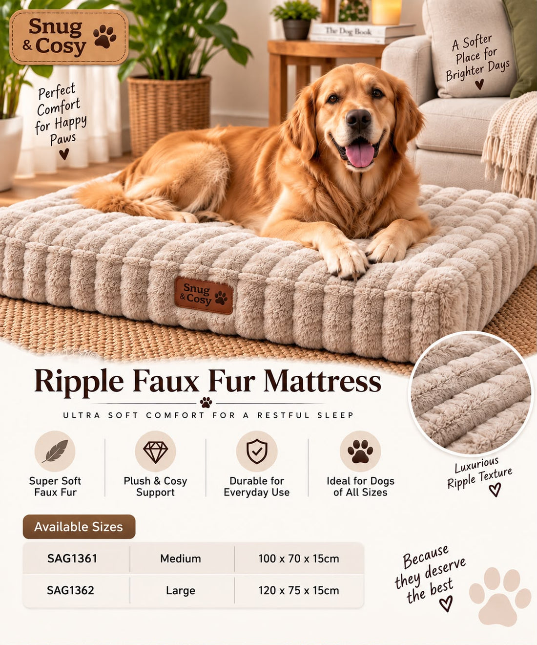 Ripple Faux Fur Mattress - for dogs Snug and Cosy Pets