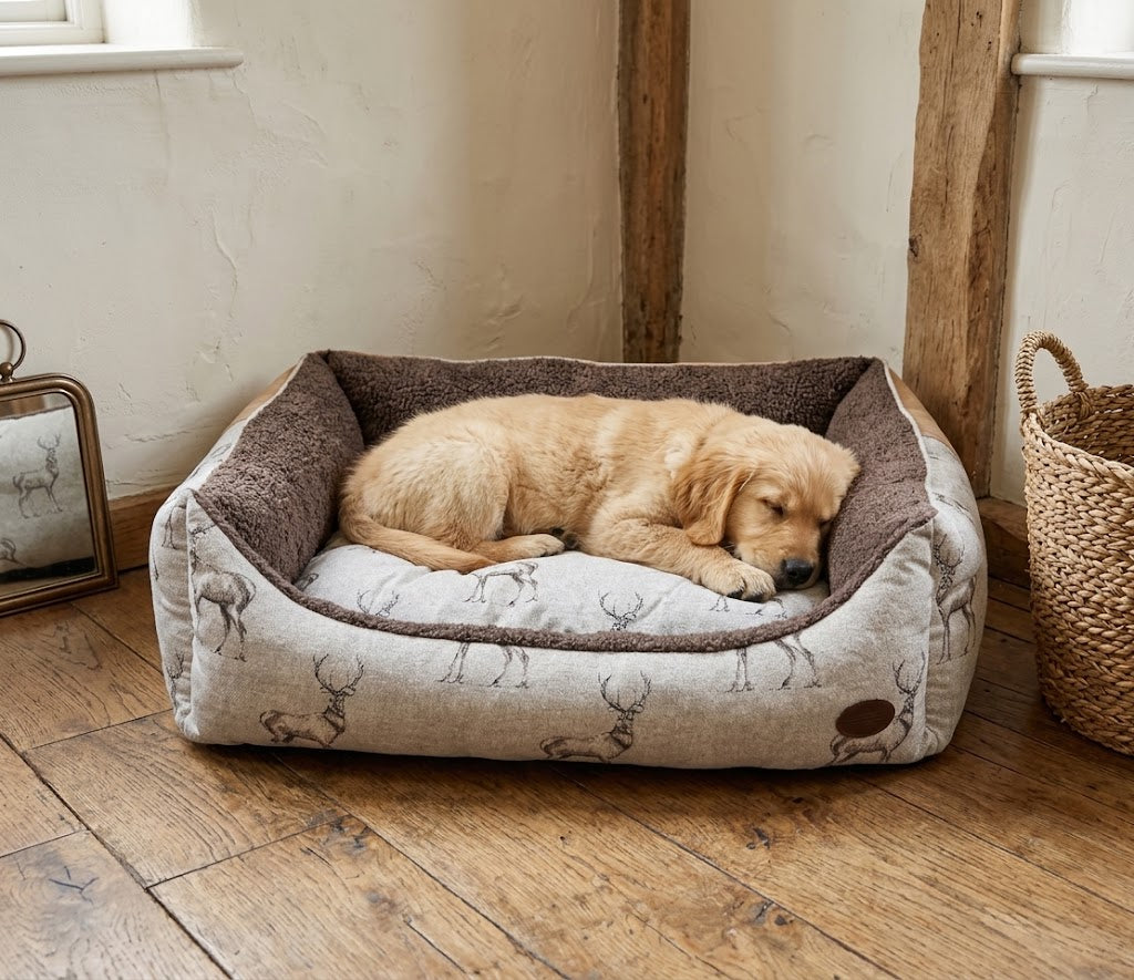 Moorland Stag Reversible Rectangle Dog Bed - Cozy Autumn Elegance - Pet Beds for dogs Snug and Cosy Pets