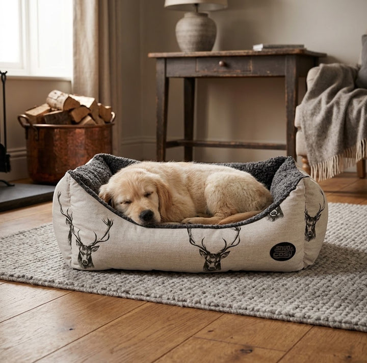 Stag Print Dog Bed - Nature Collection Washable Rectangle for Ultimate Comfort - Dog Bed for dogs Snug and Cosy Pets