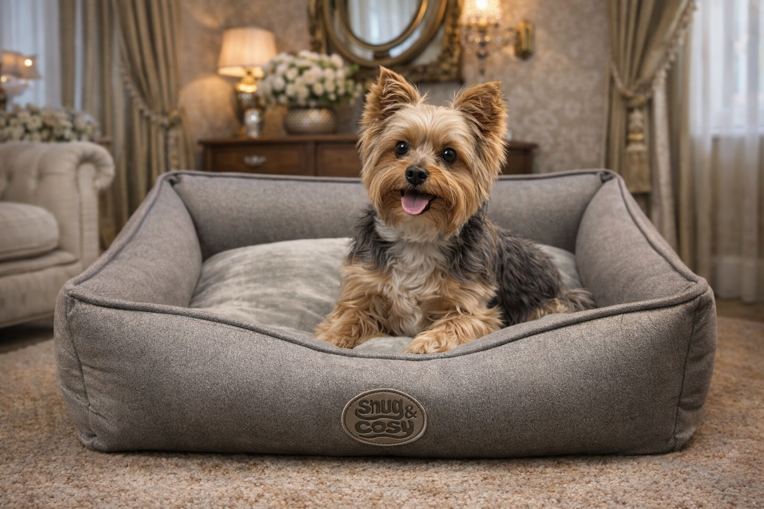 Charlie Dog Pet Bed Removable Cover Velvet Hollowfibre Filling