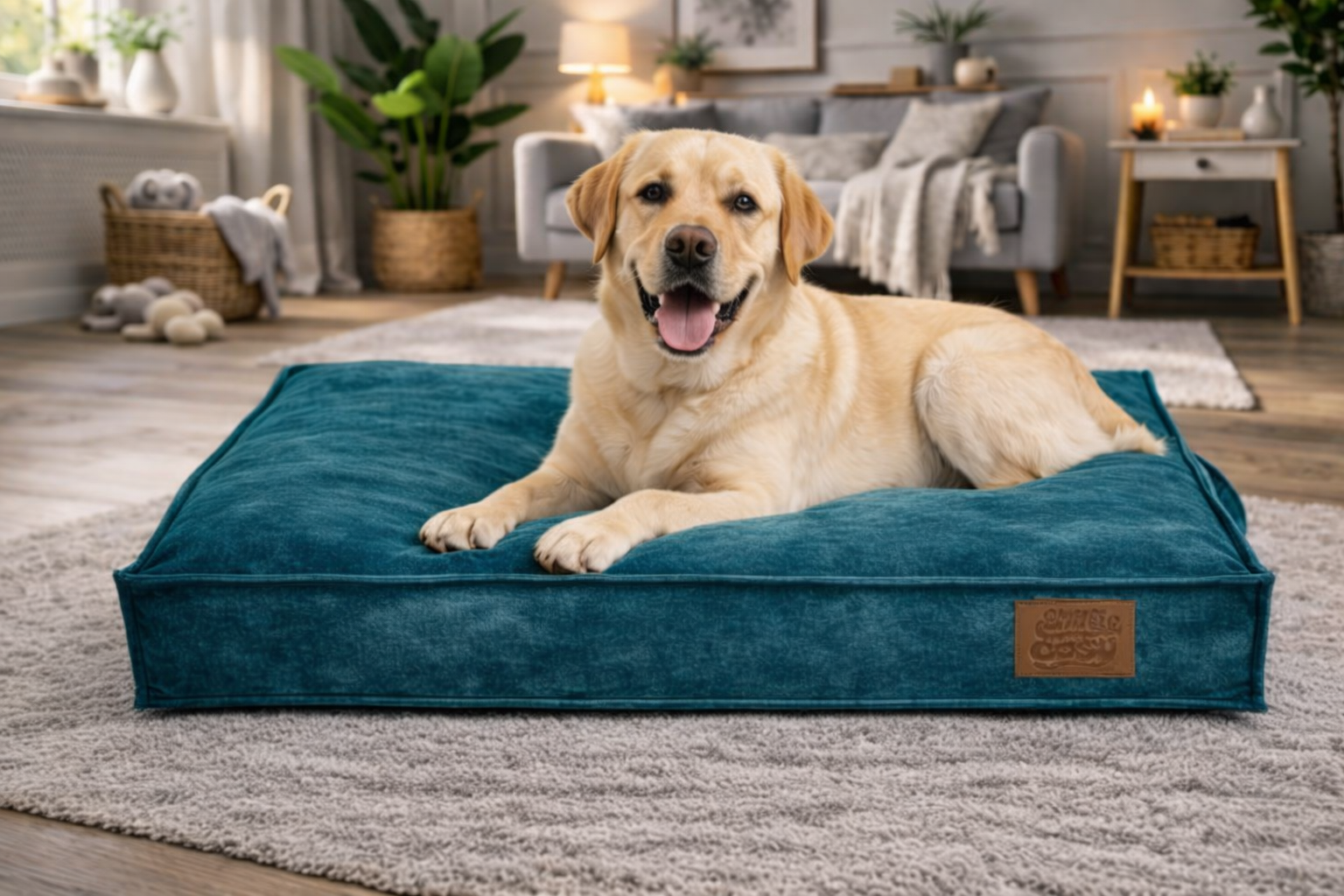 Eco Rectangle Dog Pet Lounger - Recycled Plastic Bottle Yarn Enhanced Firmness - Pet Beds for dogs Snug and Cosy Pets