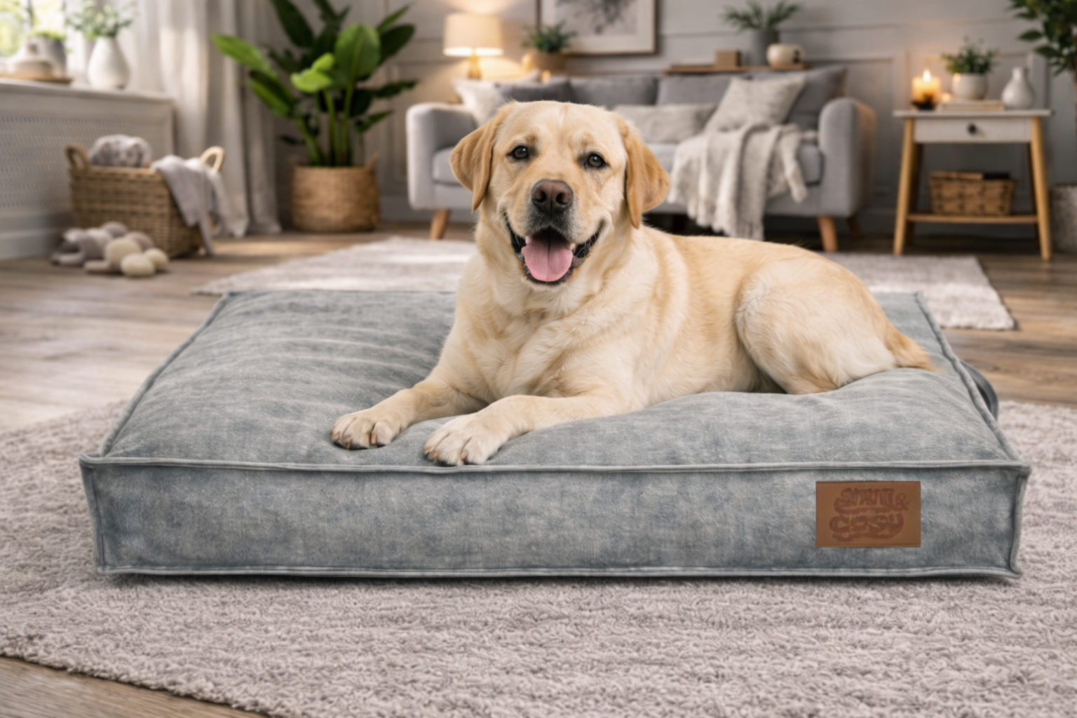 Eco Rectangle Dog Pet Lounger - Recycled Plastic Bottle Yarn Enhanced Firmness - Pet Beds for dogs Snug and Cosy Pets