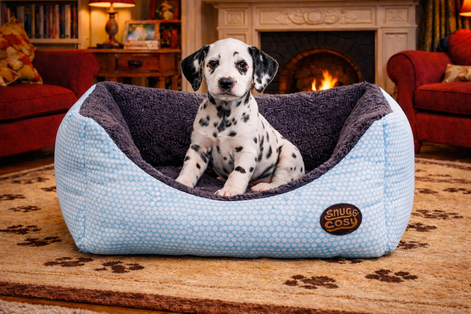Blue Polka Dot Box Bed for Dogs & Cats – Soft Washable Pet Bed with Raised Sides - Dog Beds & Box Beds for dogs Snug and Cosy Pets