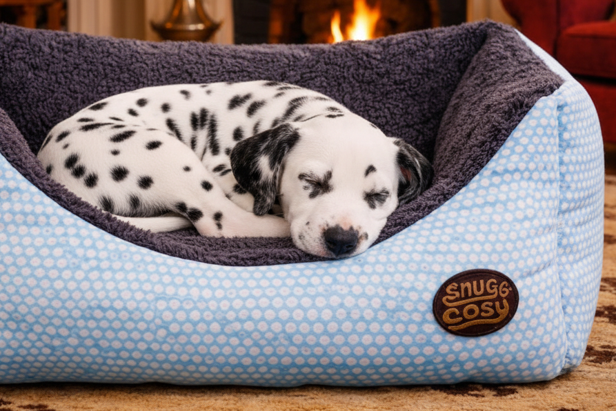 Blue Polka Dot Box Bed for Dogs & Cats – Soft Washable Pet Bed with Raised Sides - Dog Beds & Box Beds for dogs Snug and Cosy Pets