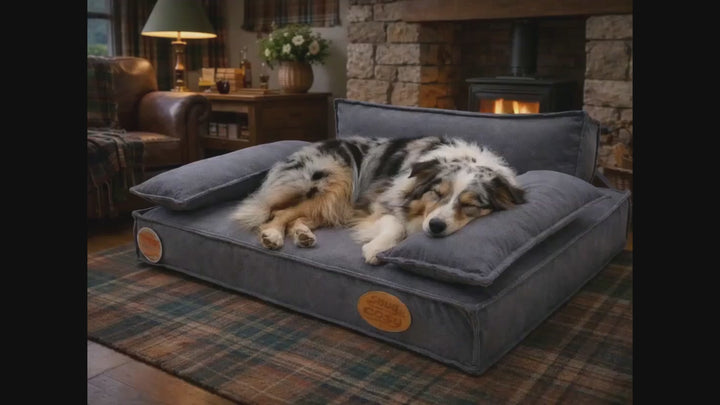 Orthopaedic Memory Foam Dog Lounger with 2 Removable Side Pillows – Grey (88x68x26cm)