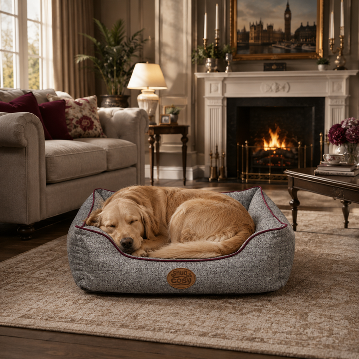 Edinburgh Herringbone Dog Bed | Luxury Tweed Rectangle Bed - for dogs Snug and Cosy Pets