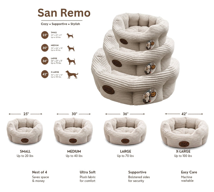 San Remo Oval Mink Dog Bed | Luxury Pet Bedding - Dog Bed for dogs Snug and Cosy Pets